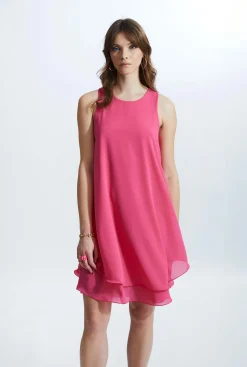 James Lakeland Sleeveless Wave Hem Dress Fuchsia