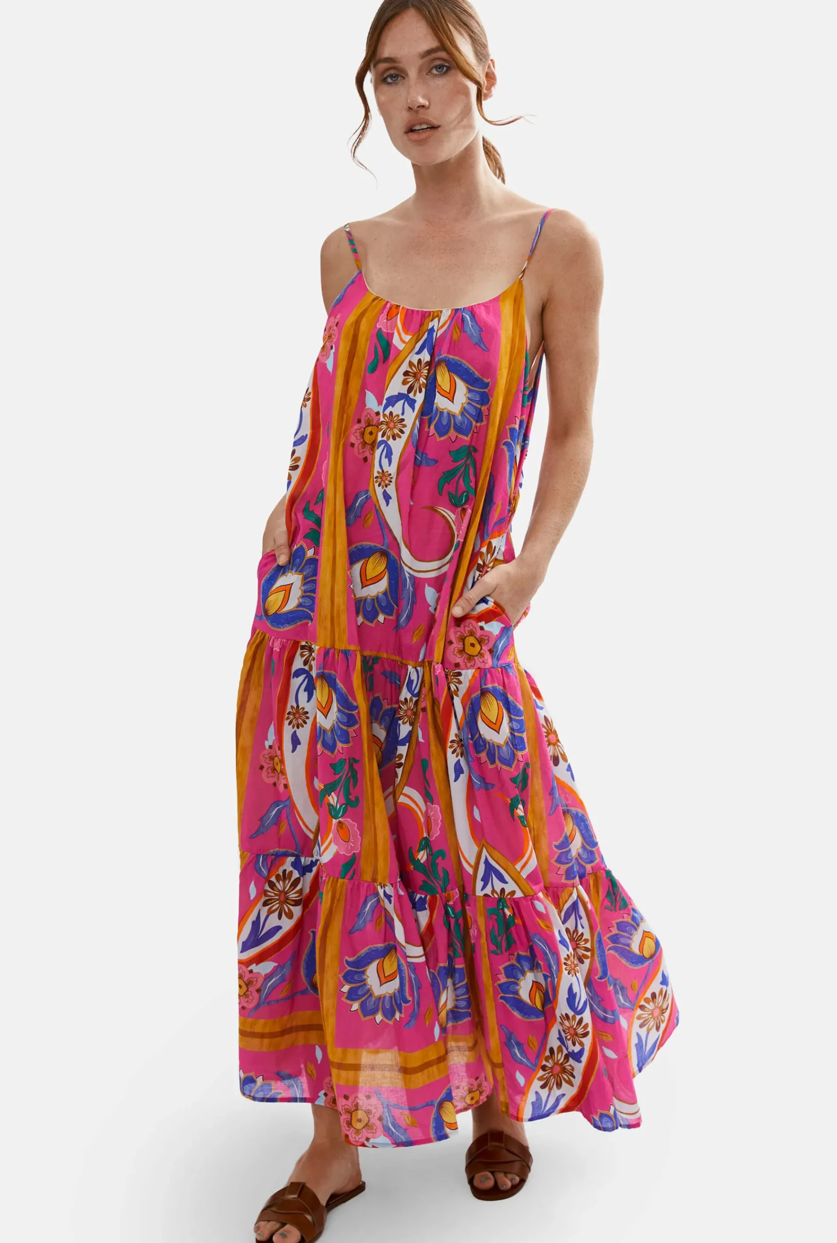 James Lakeland Strappy Tiered Printed Midi Dress