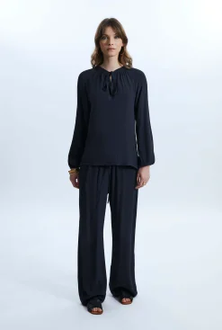 James Lakeland Tie Up Neck Blouse