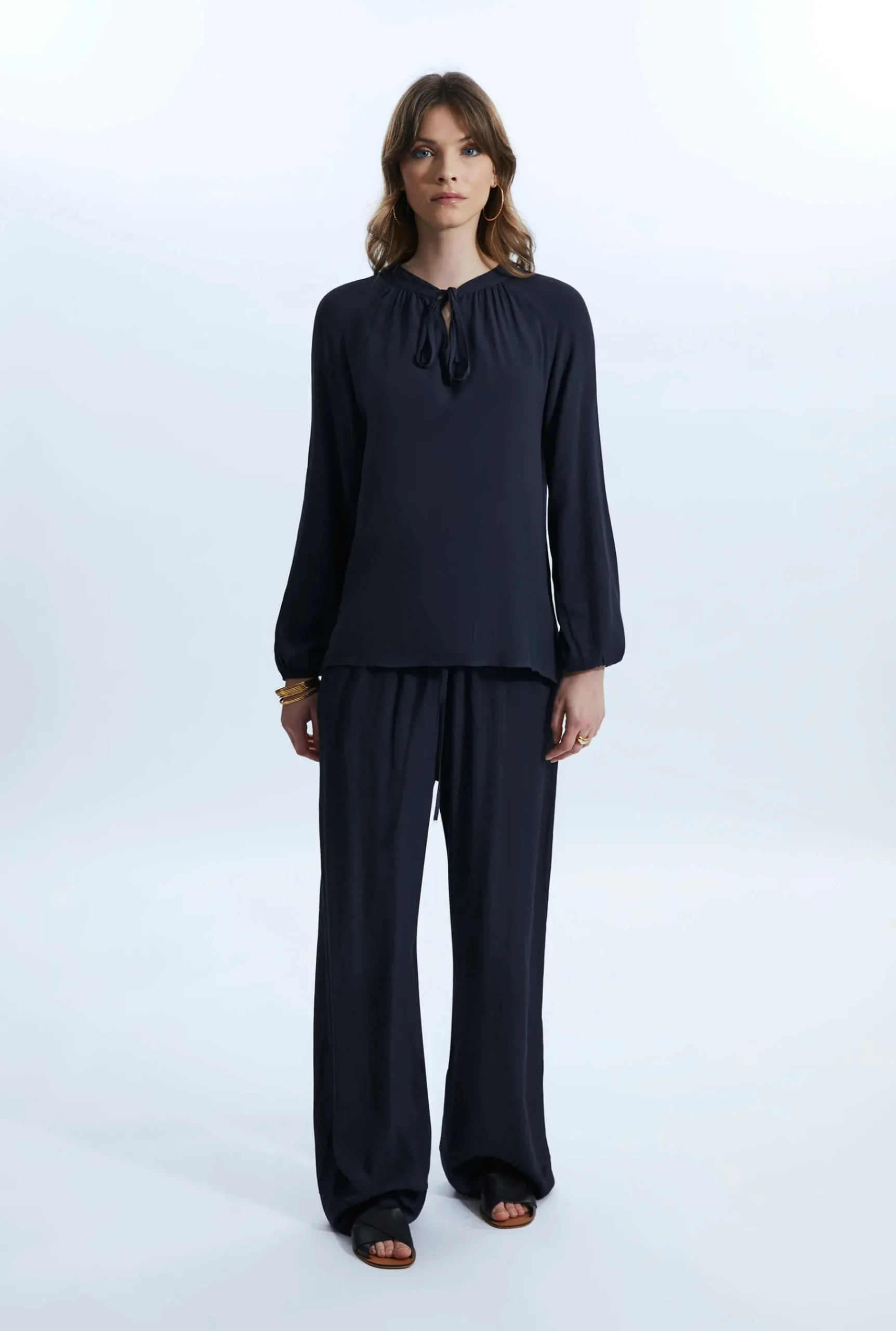 James Lakeland Tie Up Neck Blouse