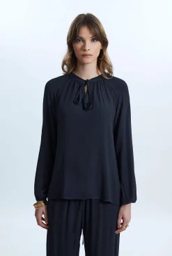 James Lakeland Tie Up Neck Blouse