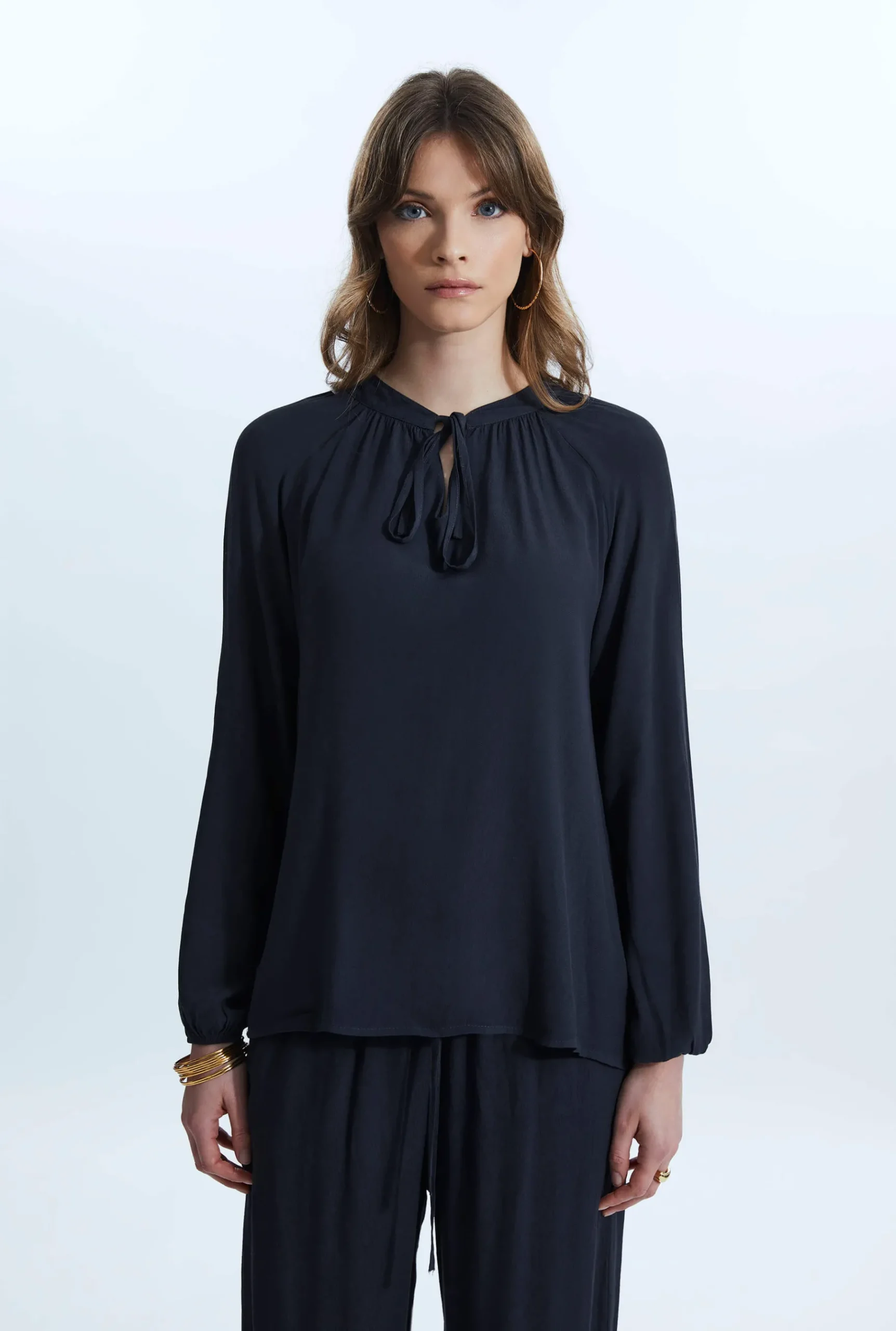 James Lakeland Tie Up Neck Blouse