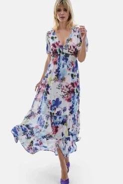 James Lakeland V-neck Floral Midi Dress Blue