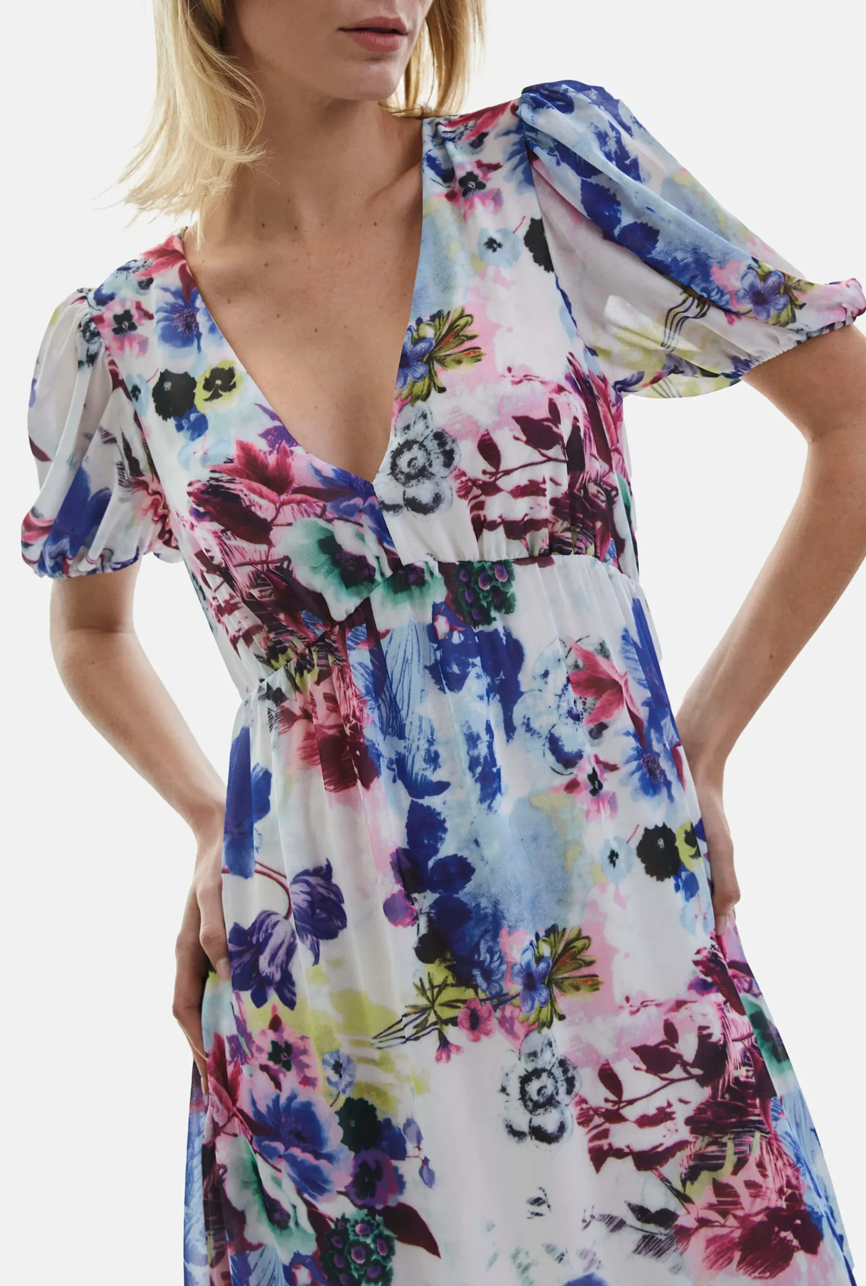 James Lakeland V-neck Floral Midi Dress Blue