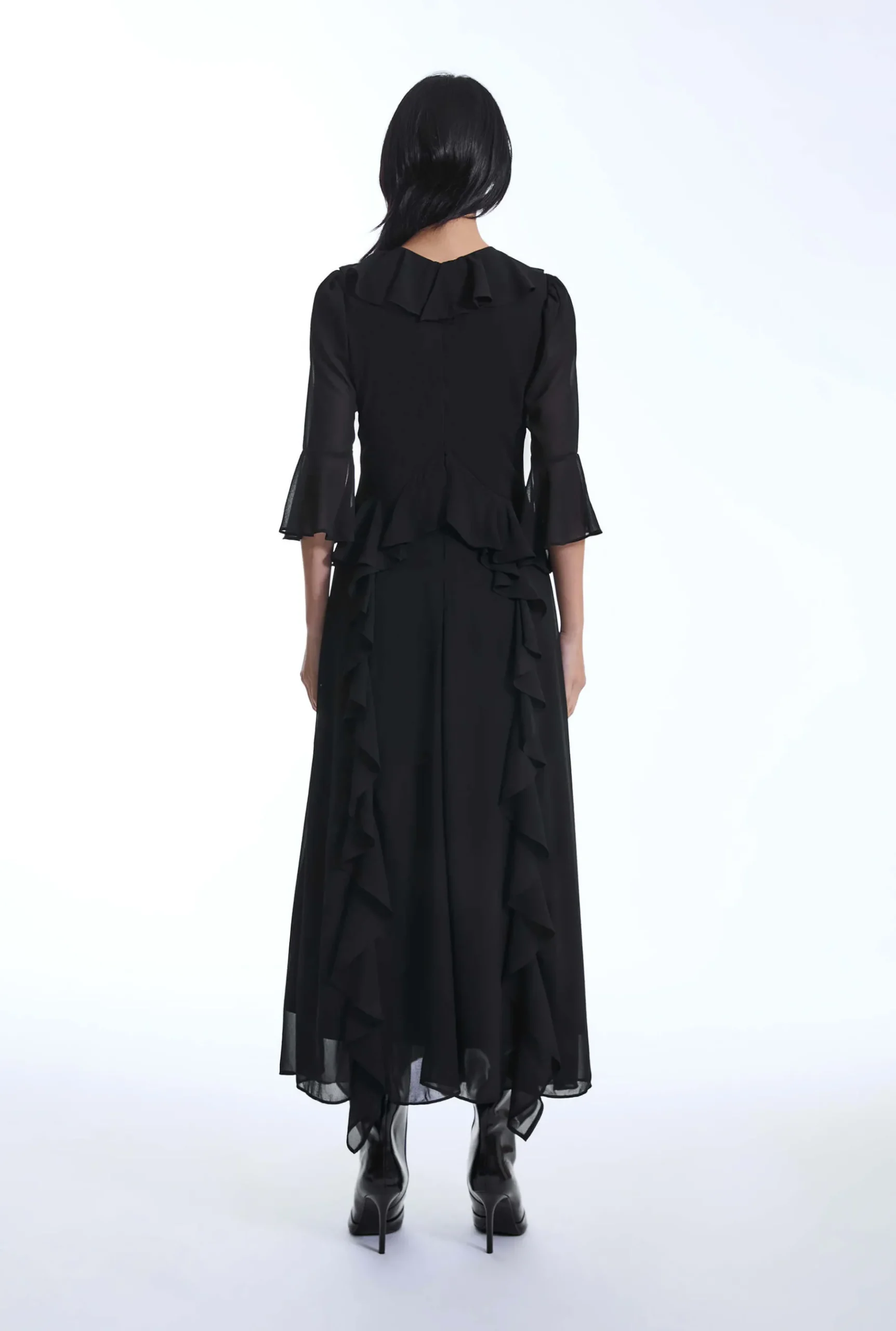 James Lakeland V-Neck Ruffle Black Dress