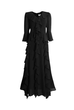 James Lakeland V-Neck Ruffle Black Dress