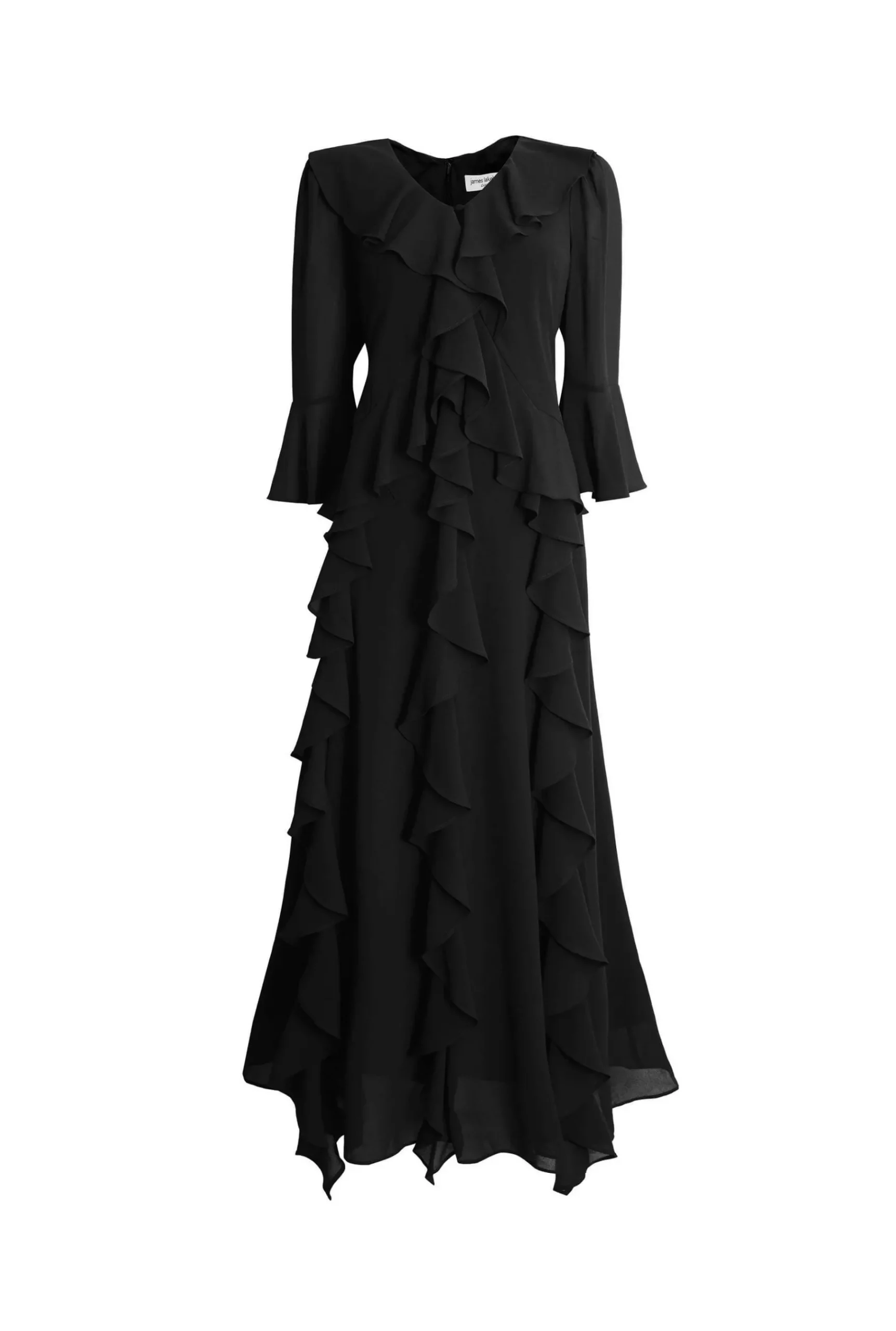 James Lakeland V-Neck Ruffle Black Dress