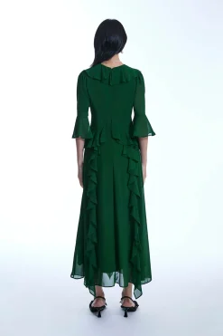 James Lakeland V-Neck Ruffle Green Dress