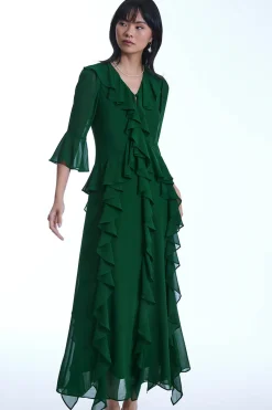 James Lakeland V-Neck Ruffle Green Dress