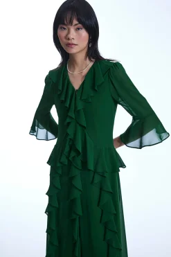 James Lakeland V-Neck Ruffle Green Dress