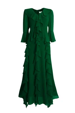 James Lakeland V-Neck Ruffle Green Dress