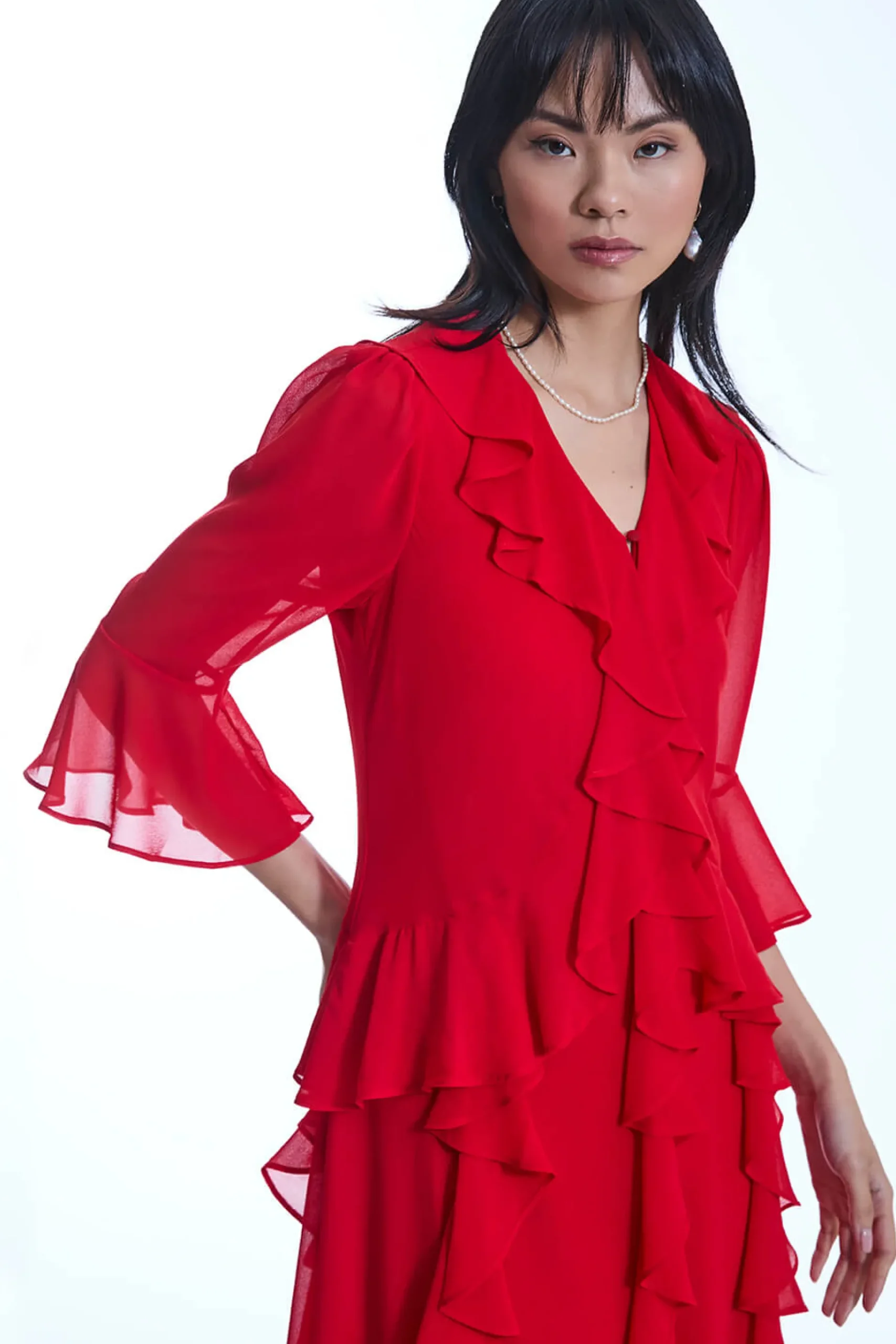 James Lakeland V-Neck Ruffle Red Dress
