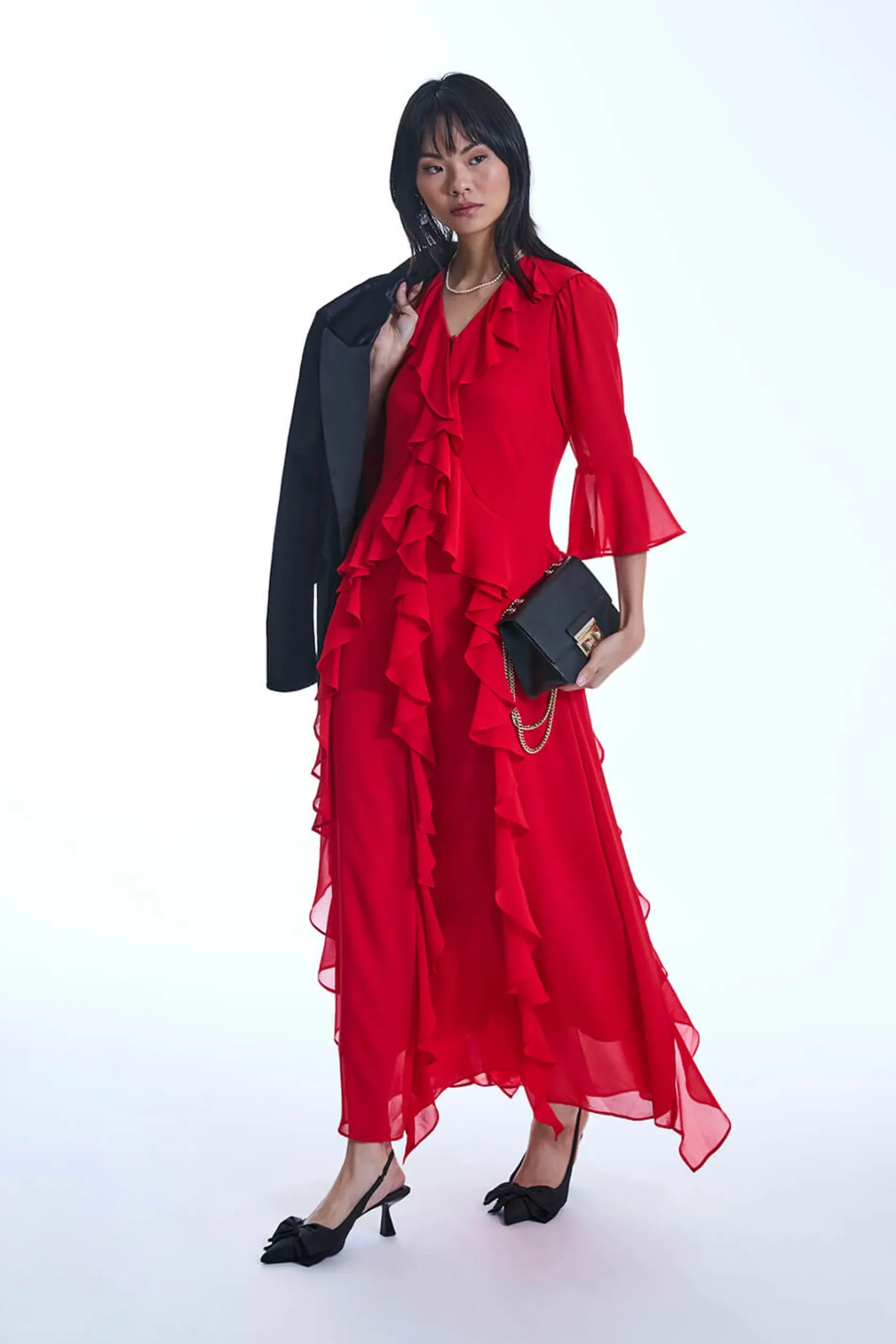 James Lakeland V-Neck Ruffle Red Dress