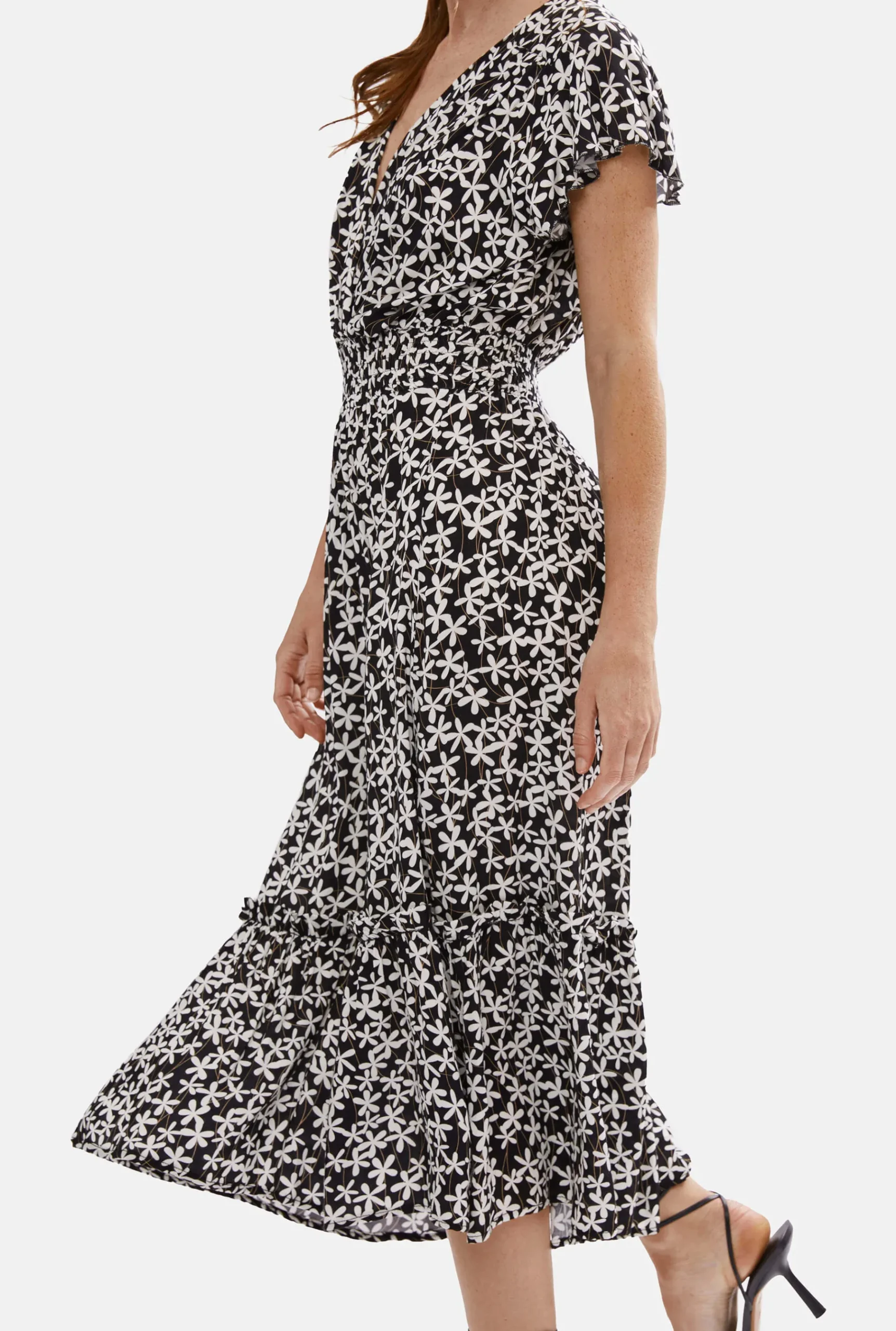 James Lakeland V-neck Ruffle Sleeve Midi Dress