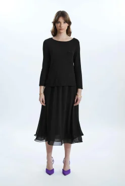 James Lakeland Wave Hem Tiered Skirt Black