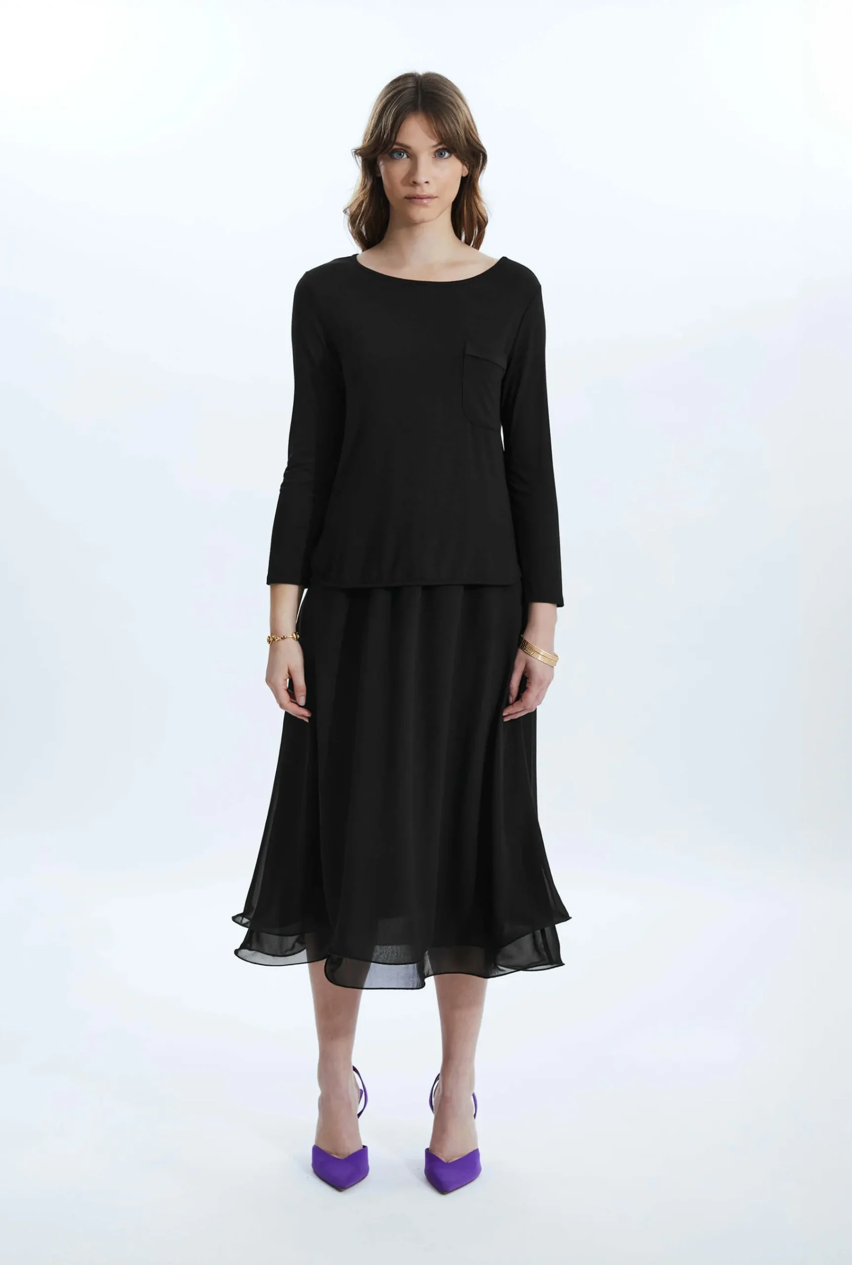 James Lakeland Wave Hem Tiered Skirt Black