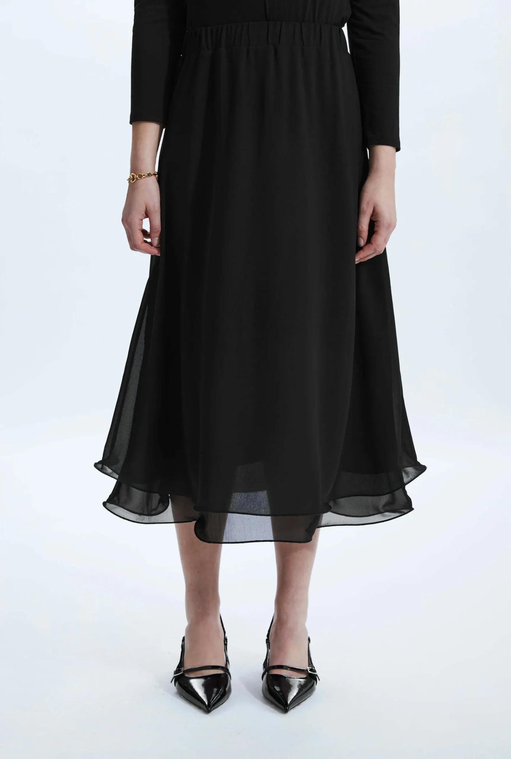 James Lakeland Wave Hem Tiered Skirt Black