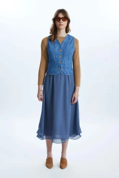 James Lakeland Wave Hem Tiered Skirt Denim