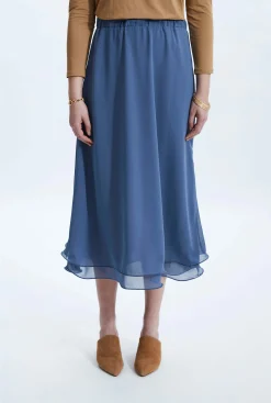 James Lakeland Wave Hem Tiered Skirt Denim