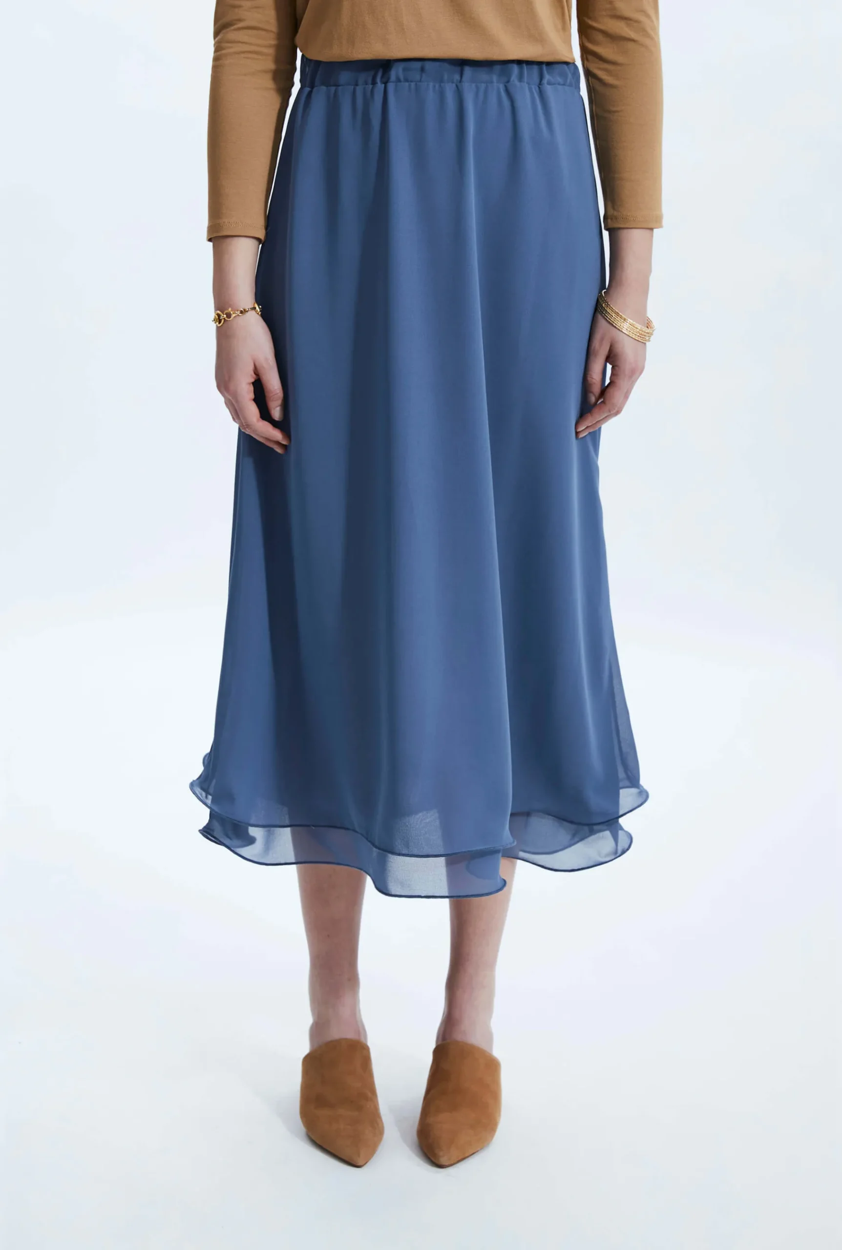 James Lakeland Wave Hem Tiered Skirt Denim