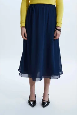 James Lakeland Wave Hem Tiered Skirt Navy