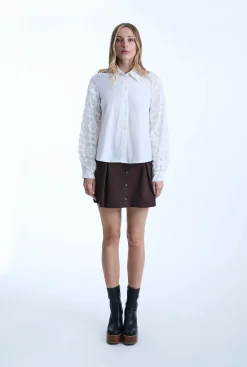 James Lakeland White Crochet Sleeves Shirt