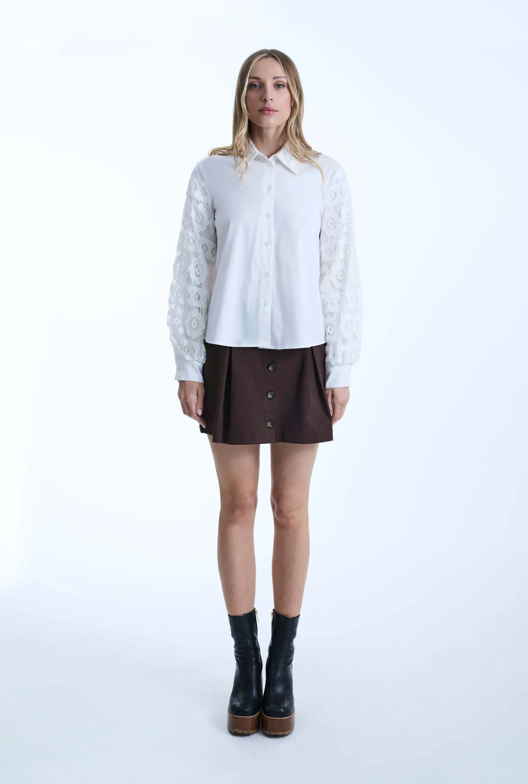 James Lakeland White Crochet Sleeves Shirt