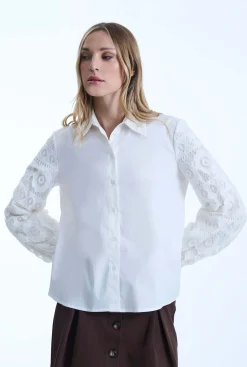 James Lakeland White Crochet Sleeves Shirt