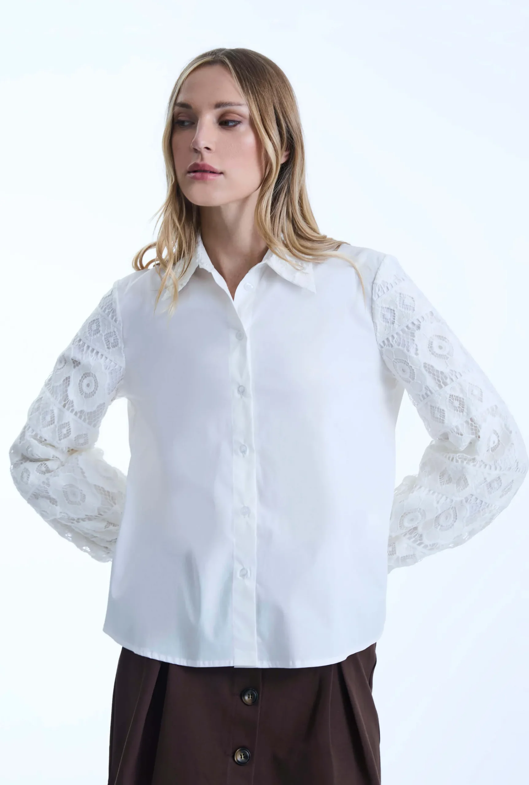 James Lakeland White Crochet Sleeves Shirt