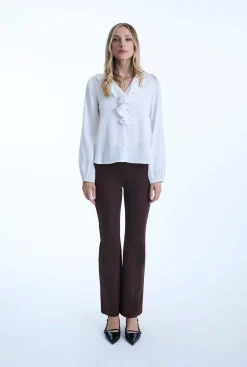 James Lakeland White Ruffled V-neck Blouse