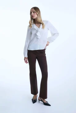 James Lakeland White Ruffled V-neck Blouse