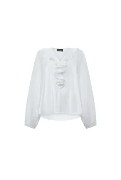 James Lakeland White Ruffled V-neck Blouse