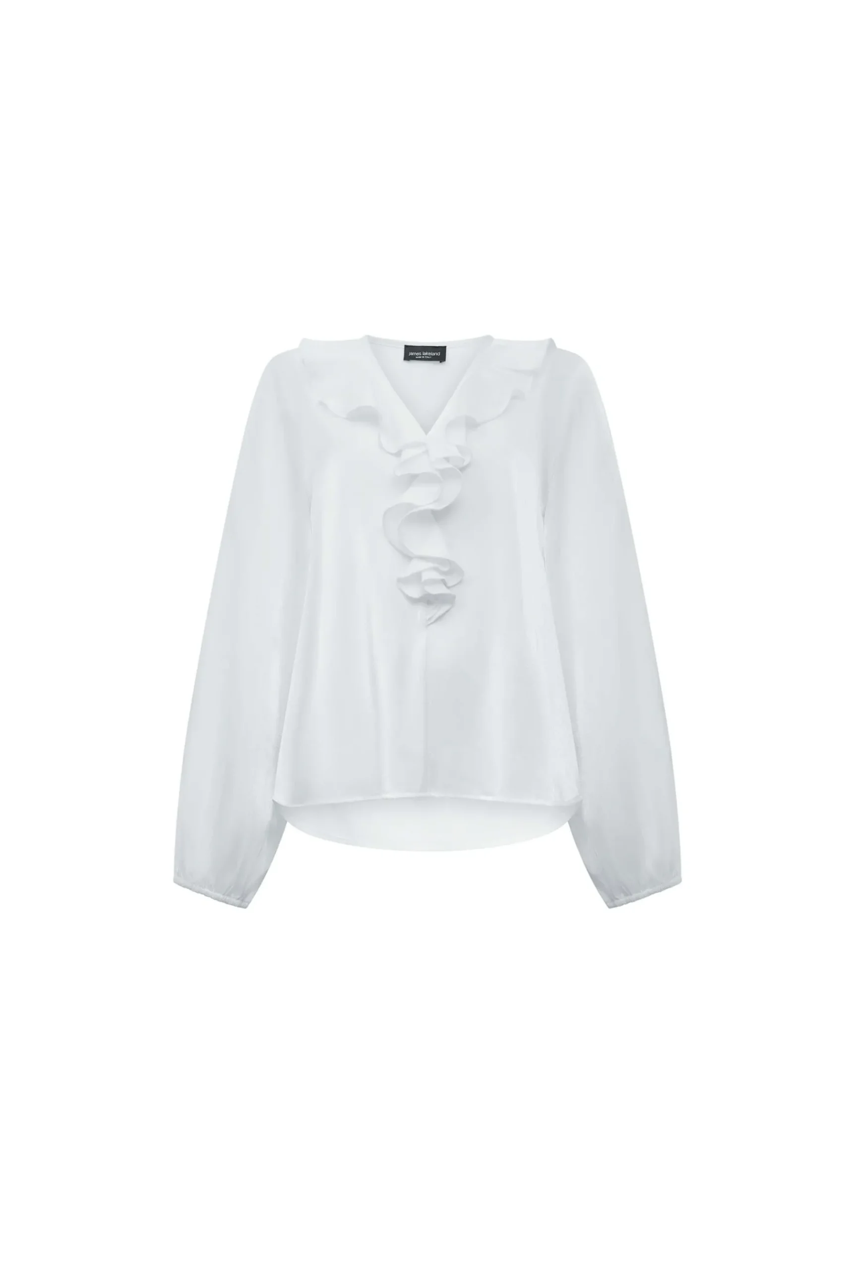 James Lakeland White Ruffled V-neck Blouse